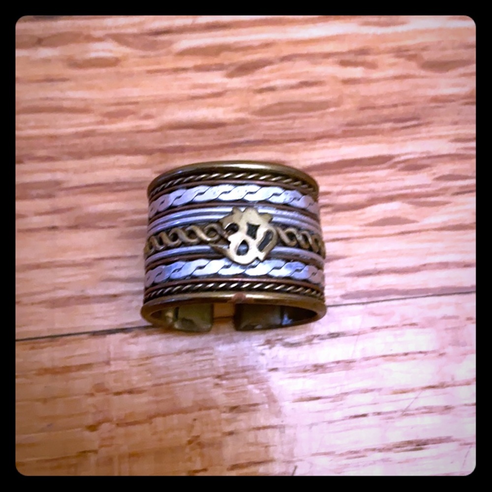 Ohm ring - copper & silver unisex adjustable size